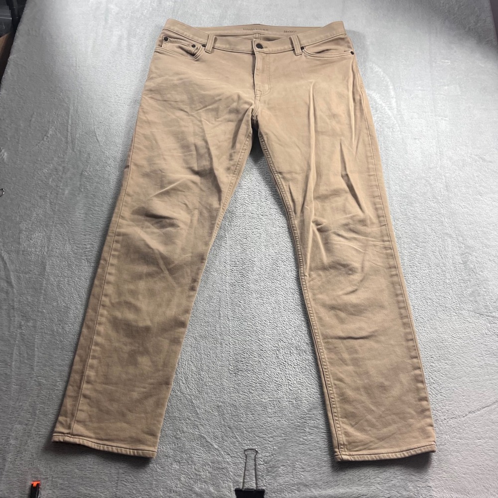 Banana Republic Traveler Slim Fit Khaki Chino Pants Mens 36x32 Tan Five Pocket